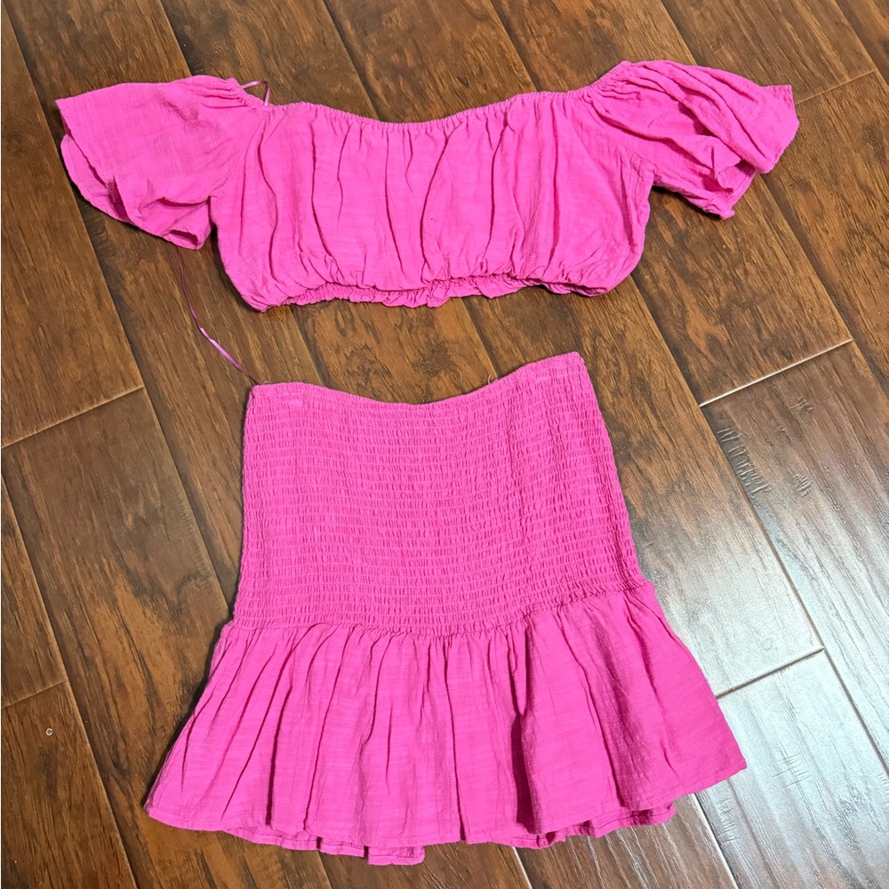 Pink Off-Shoulder Skirt Set